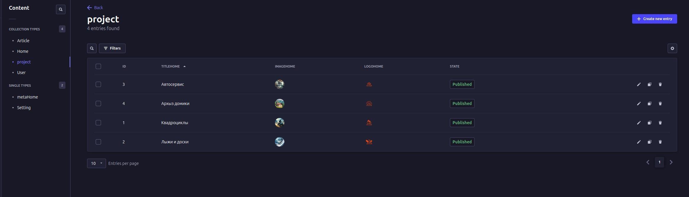 The project is based on Headless CMS Strapi