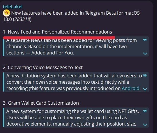 Лента рекомендаций появится в Telegram для macOS