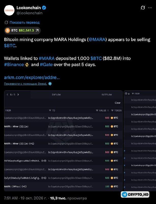 🤔 Крупнейшая майнинговая компания (MARA) продала BTC на $82.8m!