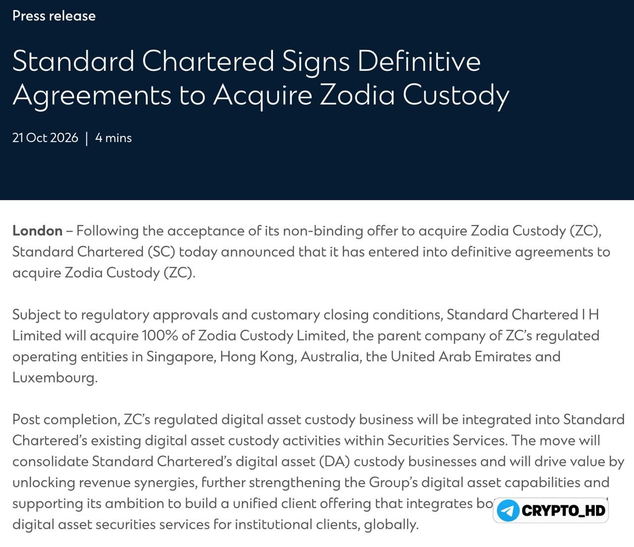 Standard Chartered покупает Zodia Custody