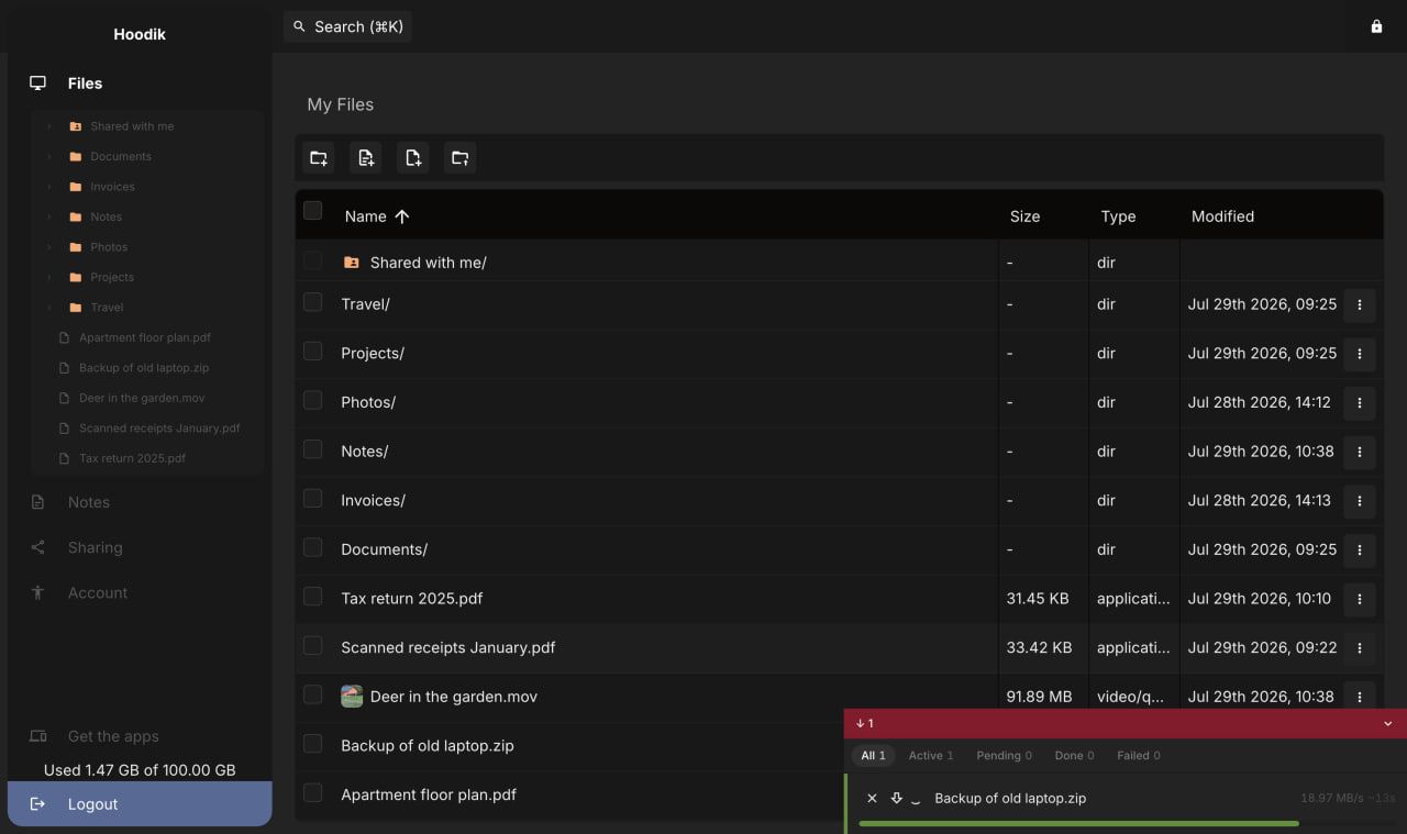 Hoodik: Lightweight Cloud Storage with End-to-End Encryption