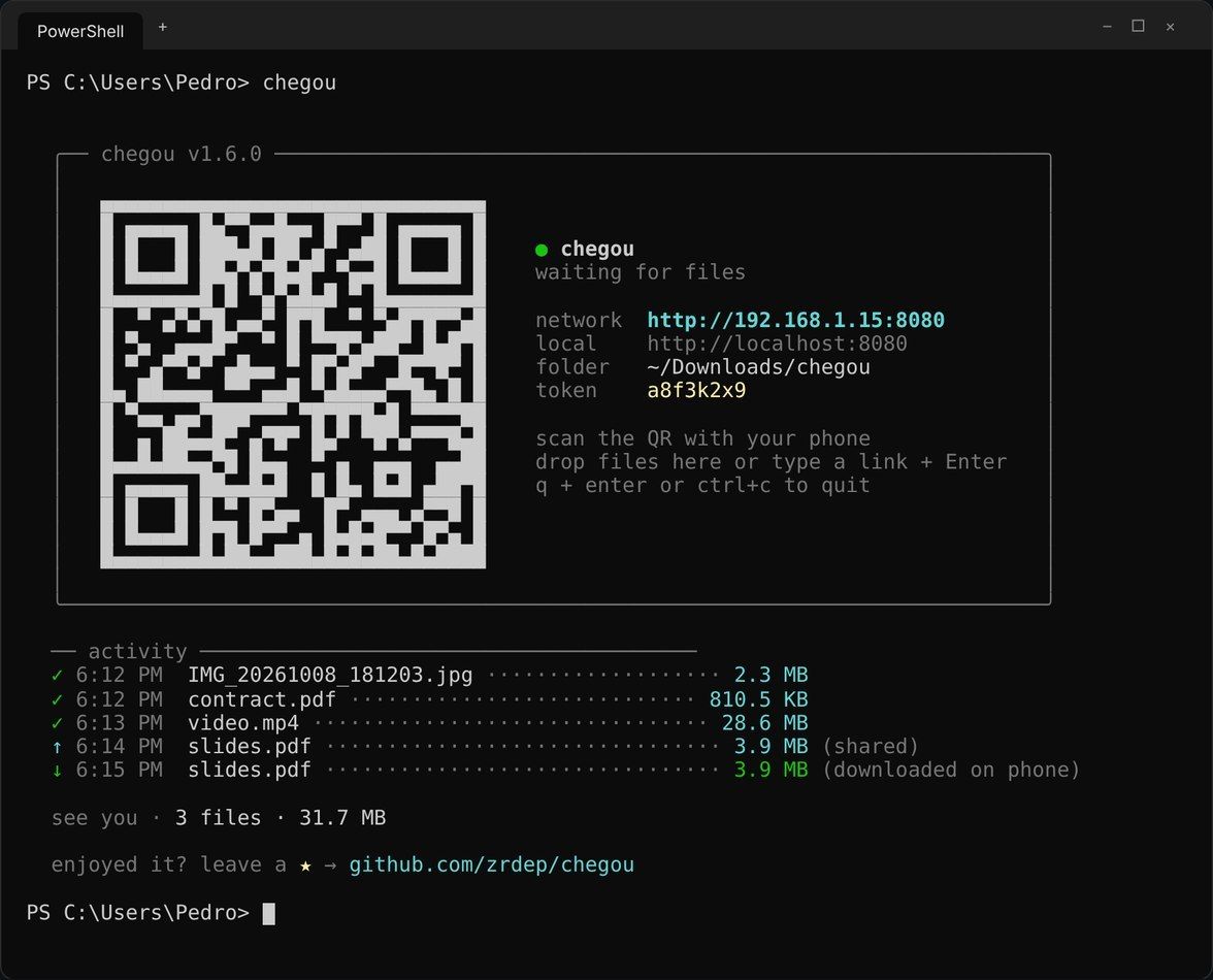 Chegou: file transfer between devices over a local network