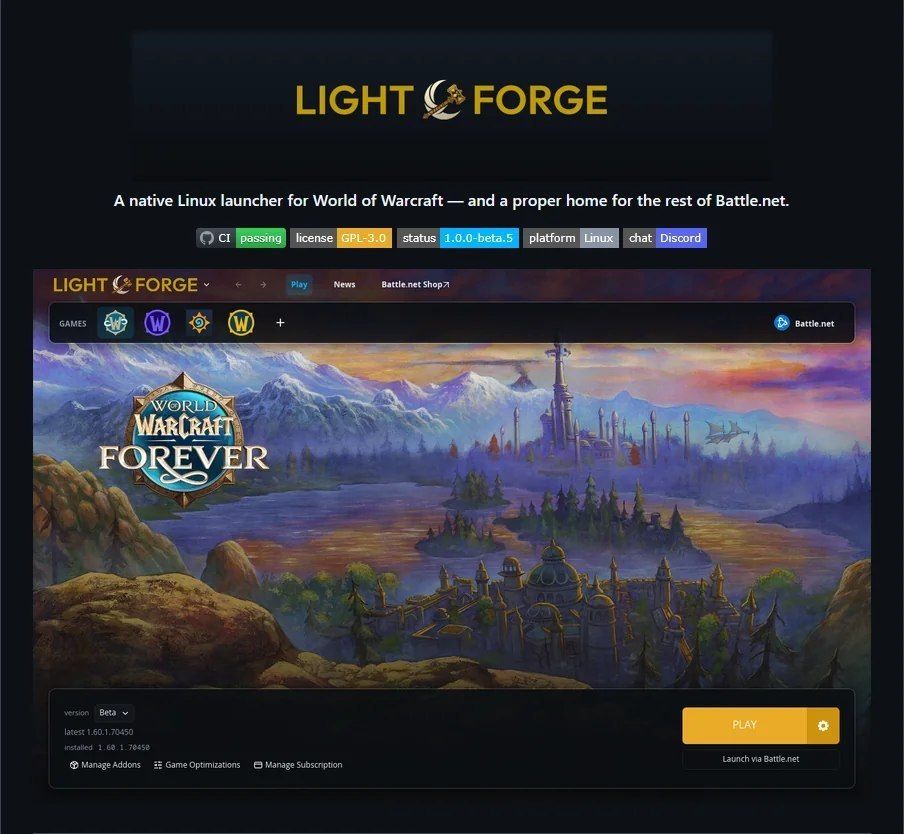 Lightforge: альтернативный лаунчер для WoW на Linux