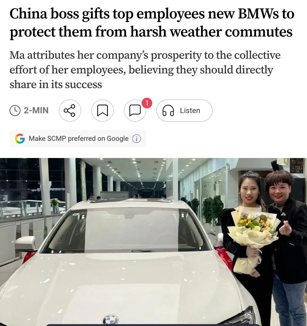 Китайская начальница подарила сотрудницам BMW