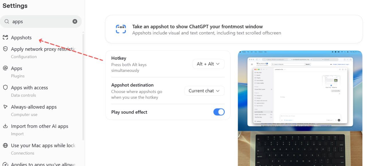 New Hotkey and Screenshot Customization Options in ChatGPT
