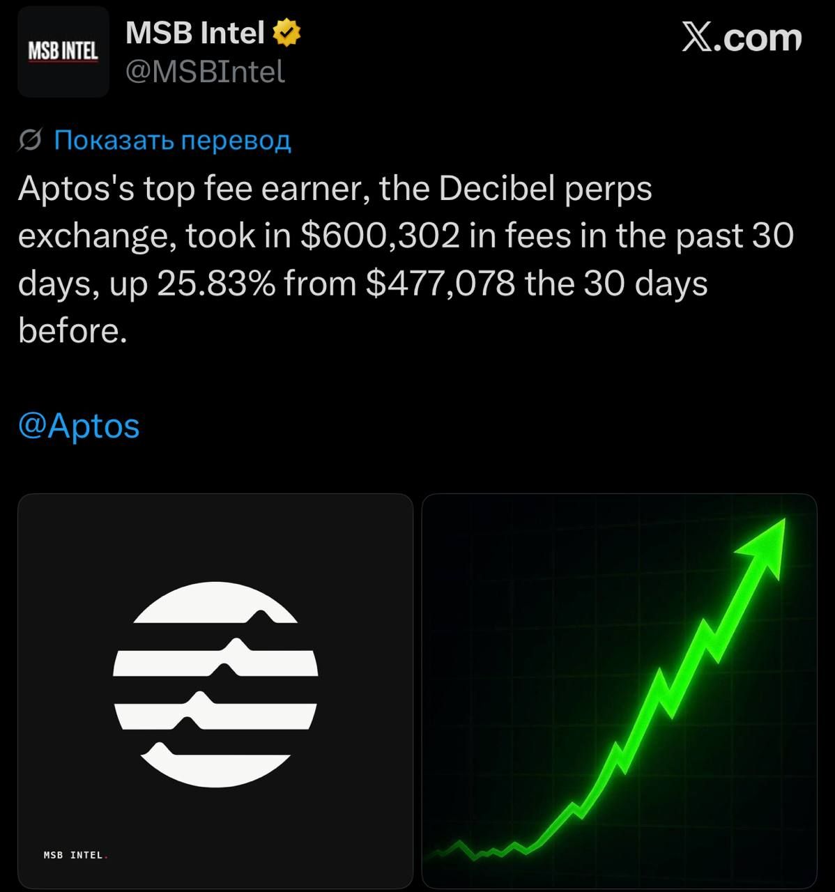 Доходы Decibel в экосистеме Aptos превысили 600 тысяч долларов
