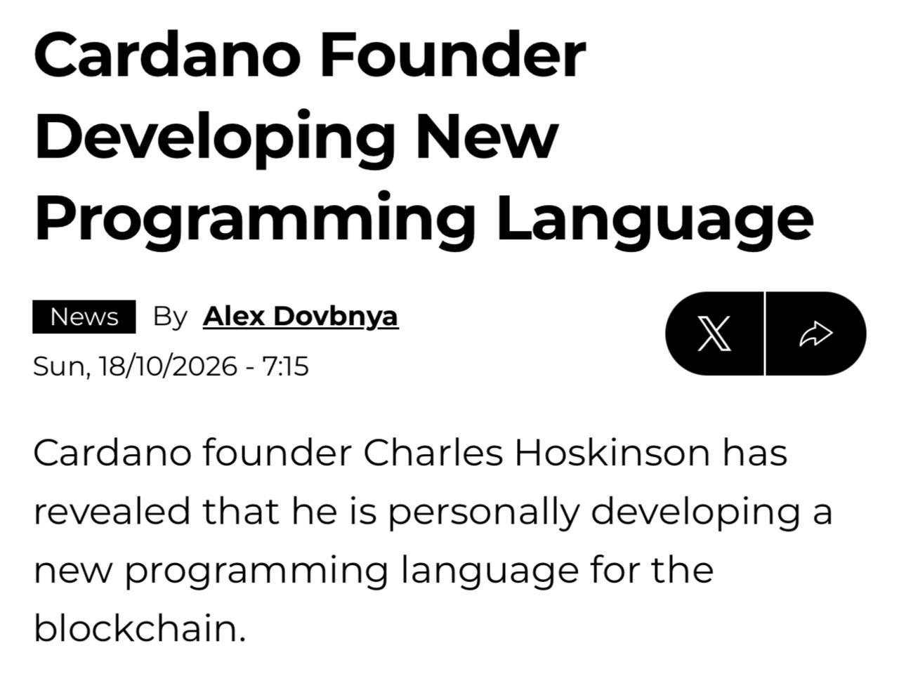Хоскинсон разрабатывает новый язык программирования для Cardano