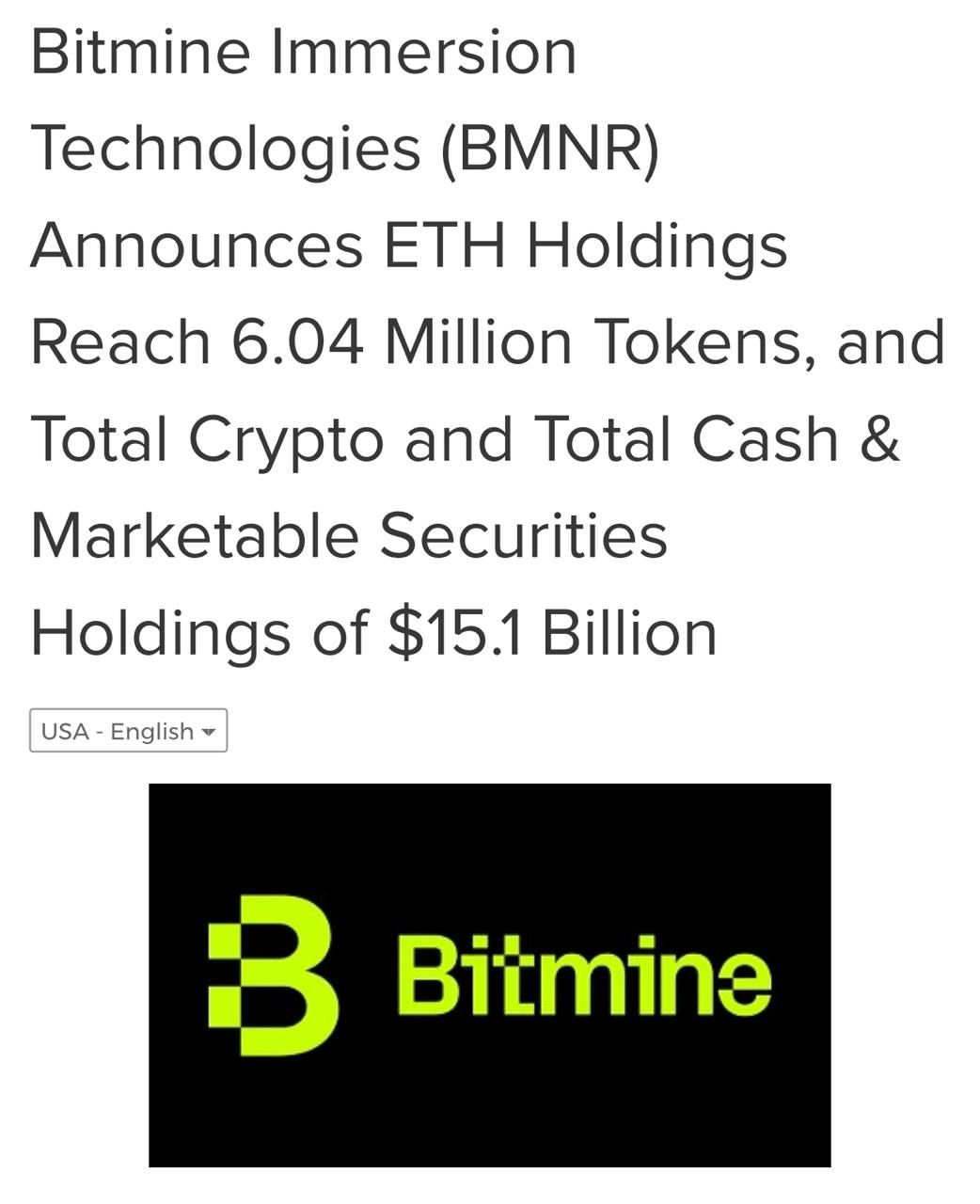 💴 На прошлой неделе BitMine увеличила свои запасы Ethereum