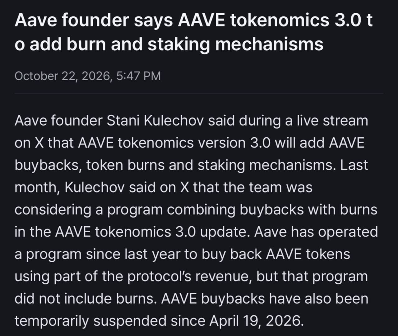 Aave 3.0: Buyback, Burning, and Staking