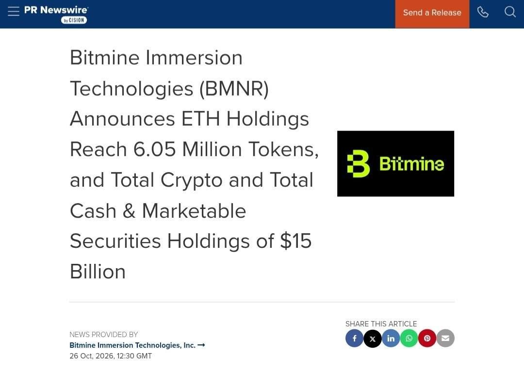 BitMine Increases Ethereum Reserves to 6 Million