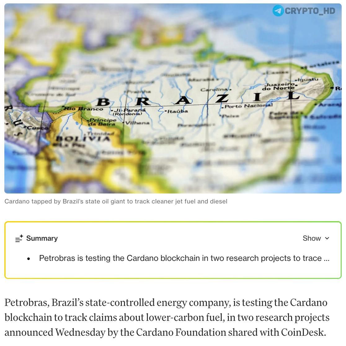 Petrobras тестирует Cardano для зеленой логистики