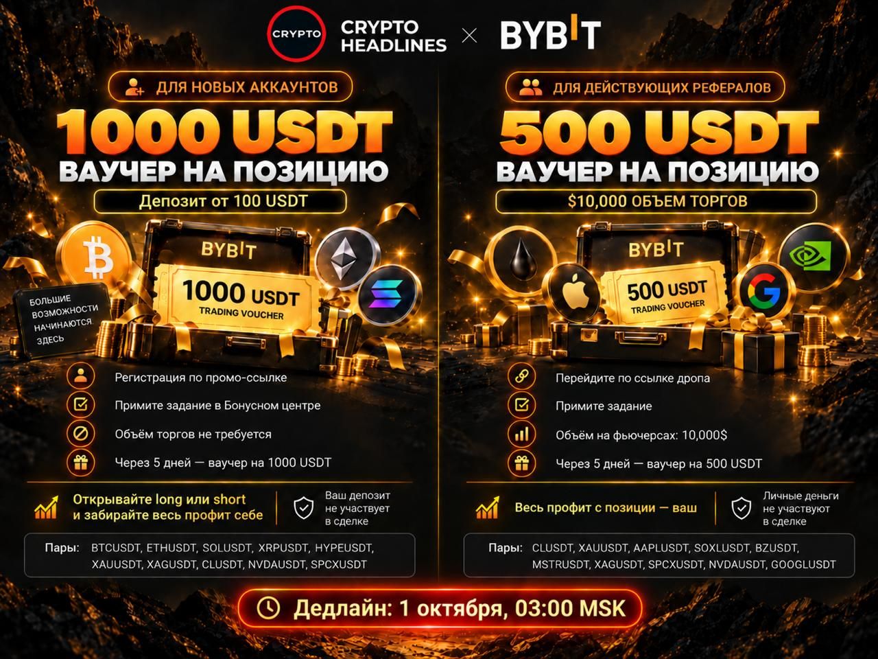 Bybit раздает ваучеры до 1000 USDT для фьючерсной торговли