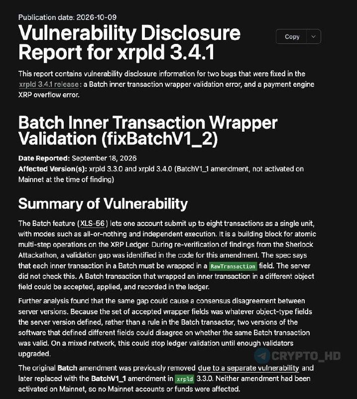 Ripple disclosed critical XRP Ledger vulnerability allowing 11-year token minting