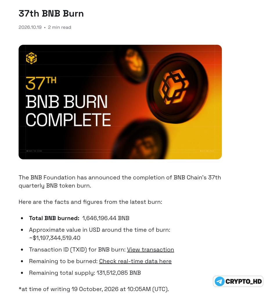 🔥 В сети BNB Chain сожгли токены BNB на $1,200,000,000!