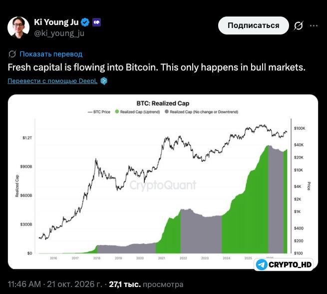 🐃 CEO CryptoQuant: «В Биткоин приходит свежий капитал