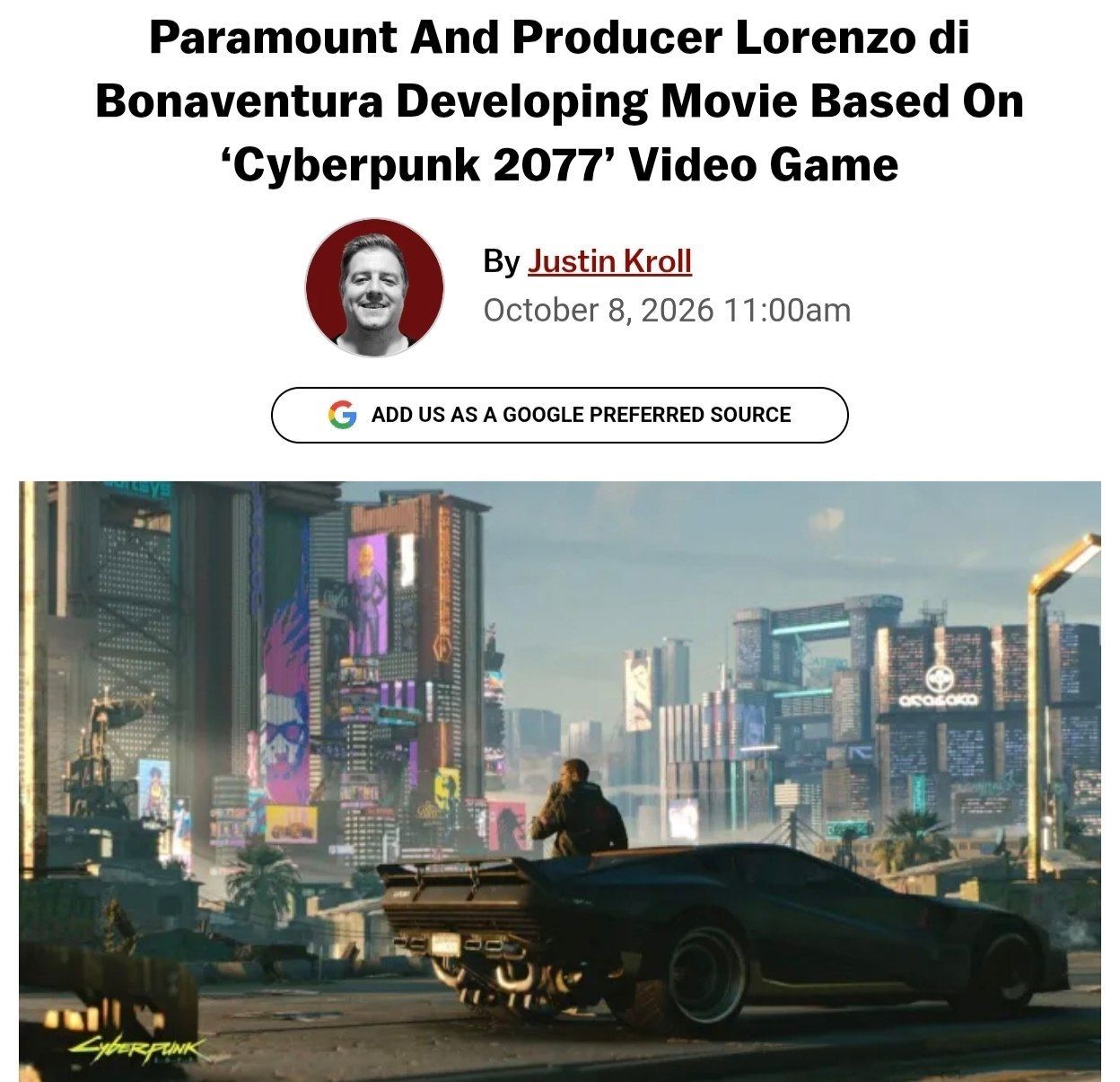 Paramount to Film Cyberpunk 2077