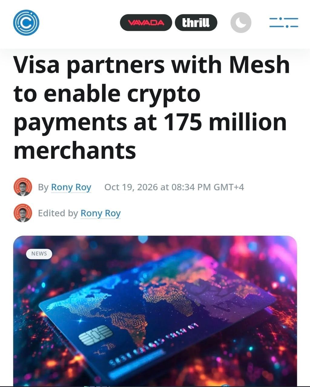 Visa and Mesh Enable Global Cryptocurrency Payments