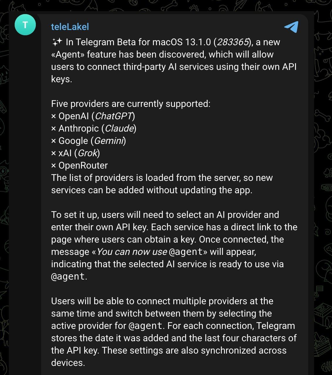 Telegram добавит поддержку сторонних ИИ-агентов в macOS