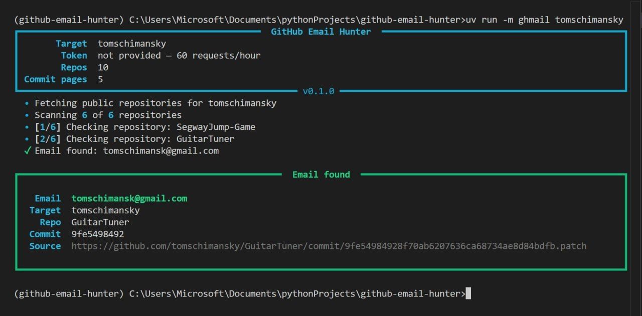 GitHub Email Hunter: Find Emails via Commits