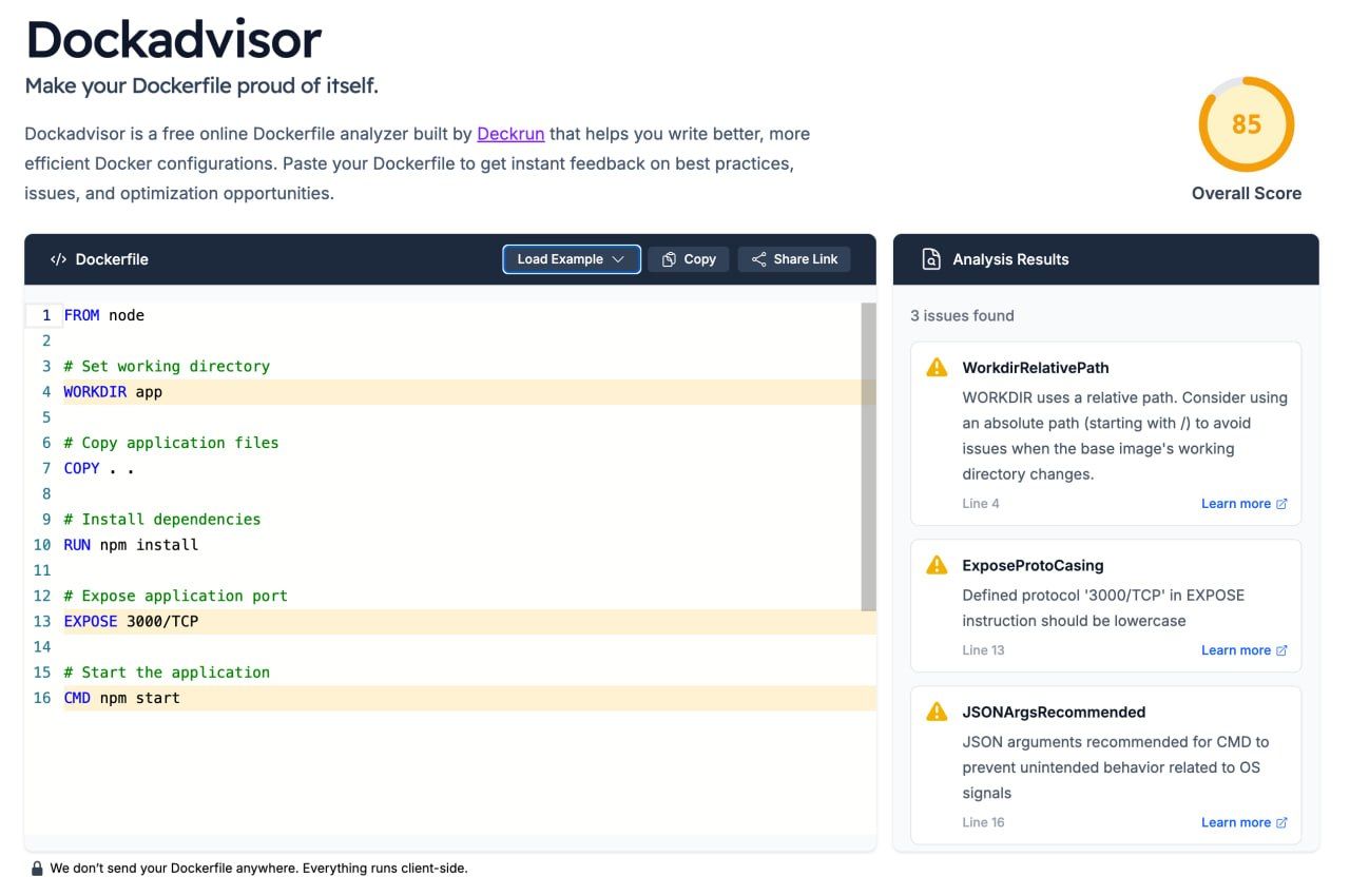 Dockadvisor: Dockerfile Linter with Security Checks