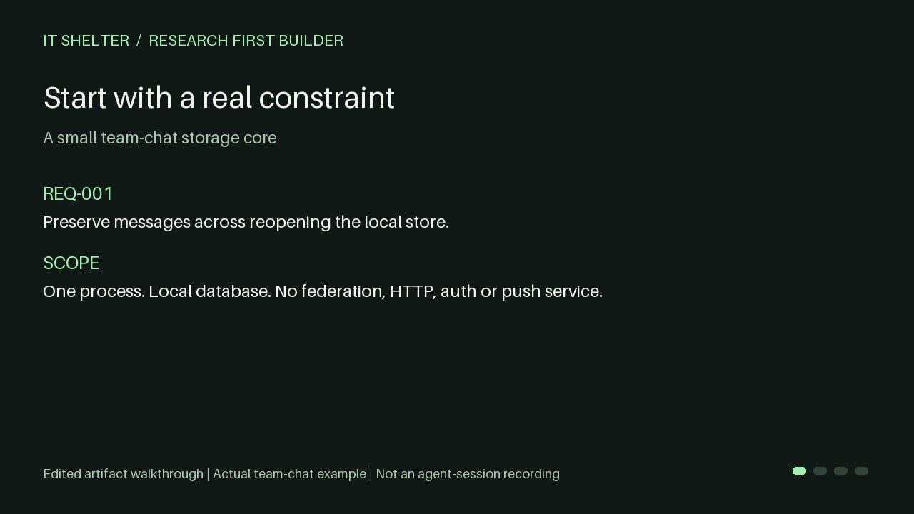 Обоснование архитектуры реальным кодом с research-first-builder
