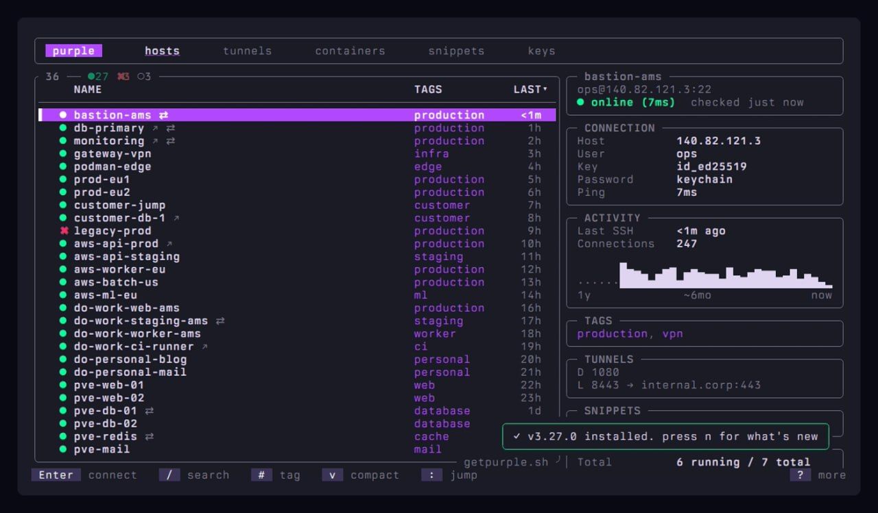 Free SSH Manager Purple in Rust for macOS and Linux