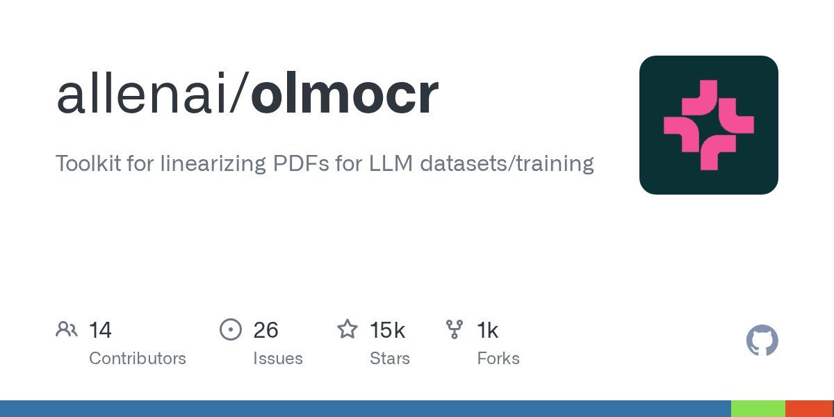 Olmocr — a toolset for linearizing PDFs for datasets
