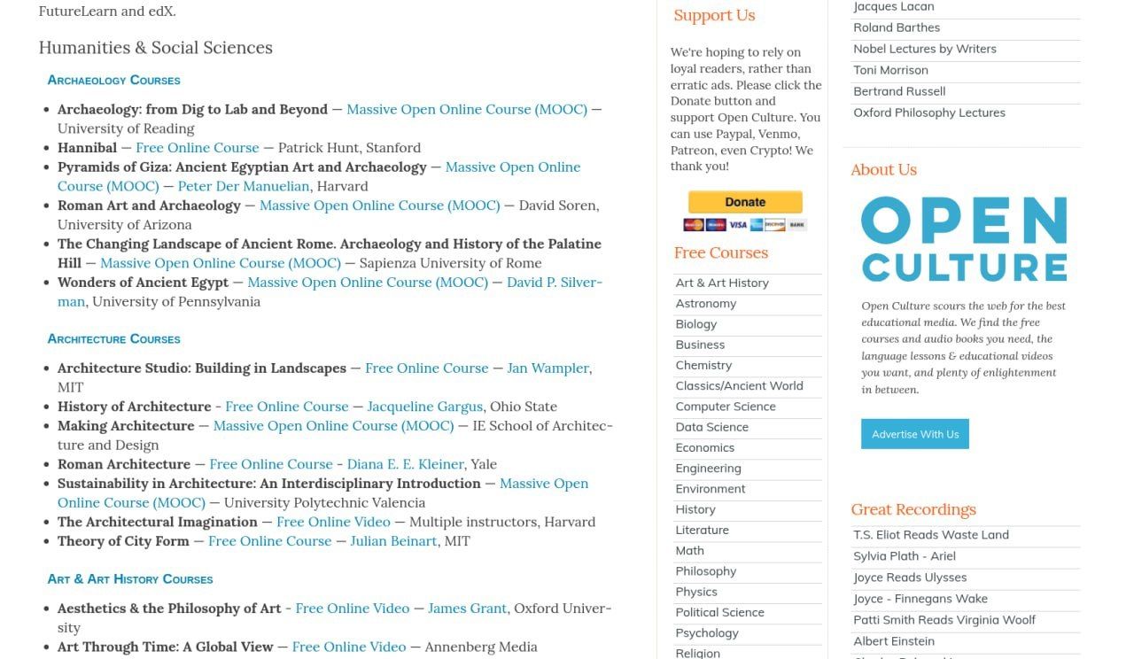 Open Culture: Library of Free Educational Resources