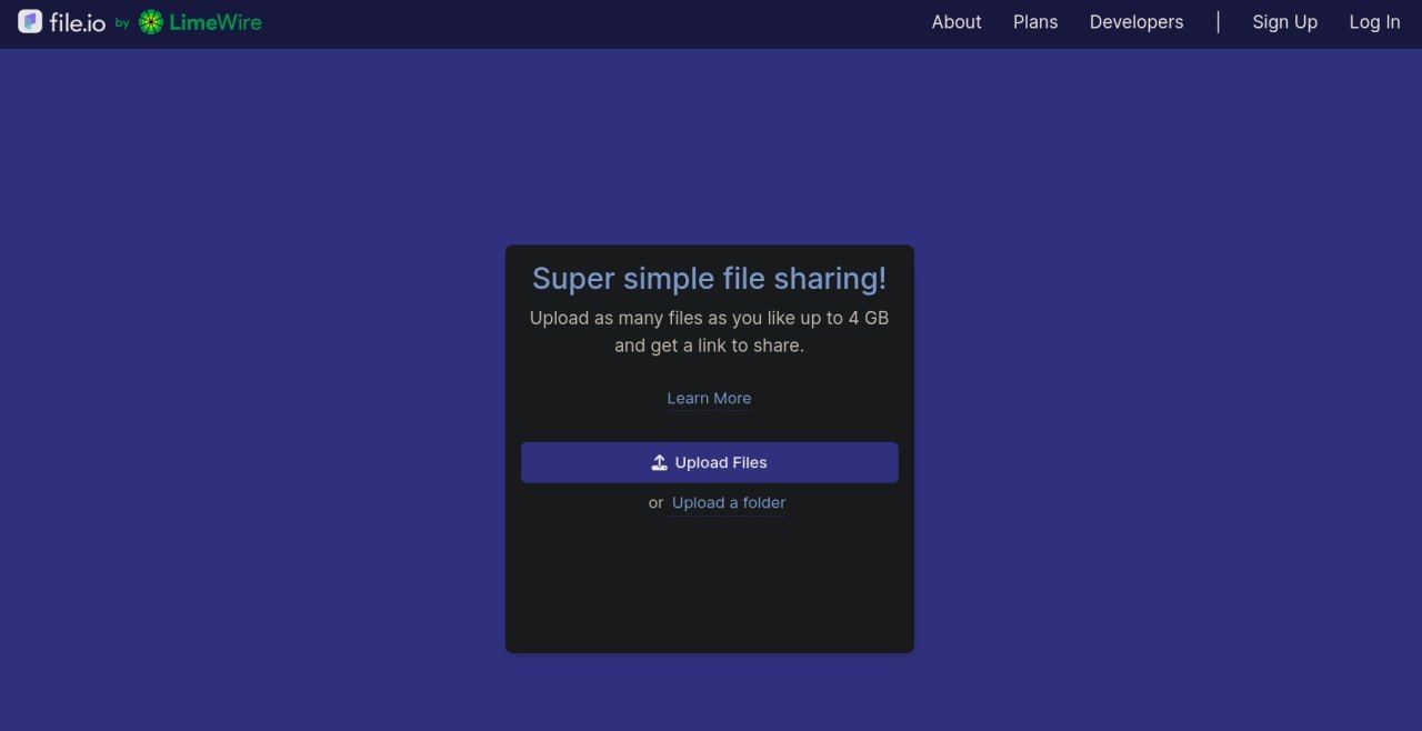 The file.io service for secure file exchange