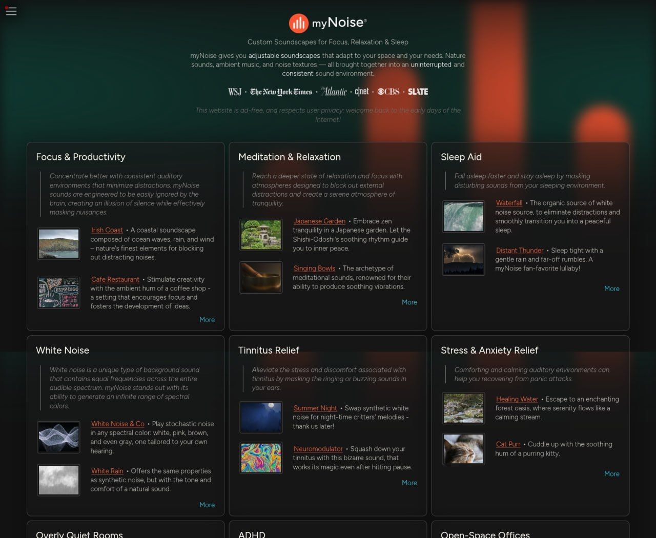 Setting up soundscapes for concentration and sleep