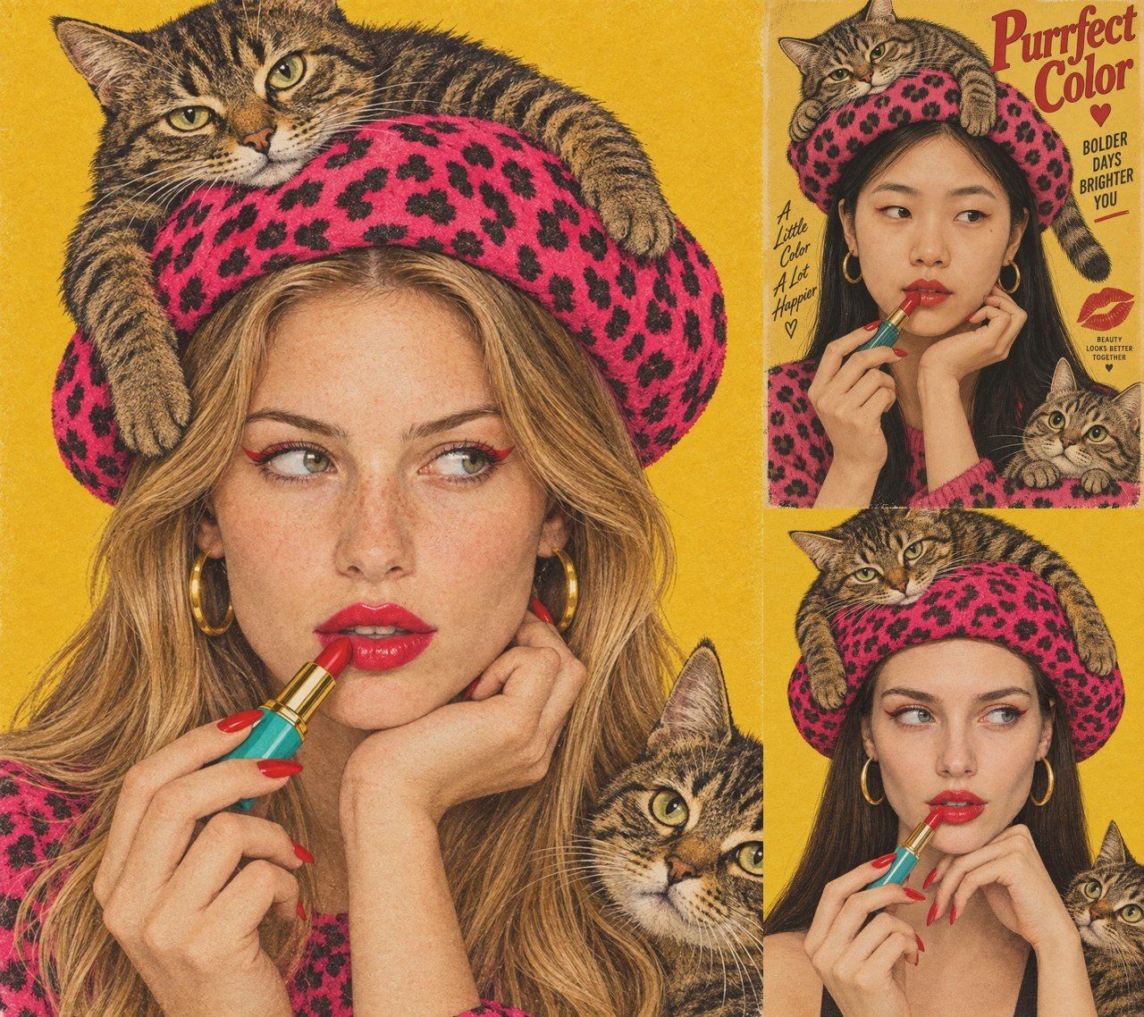 🖼️ Vintage Beauty with Cats