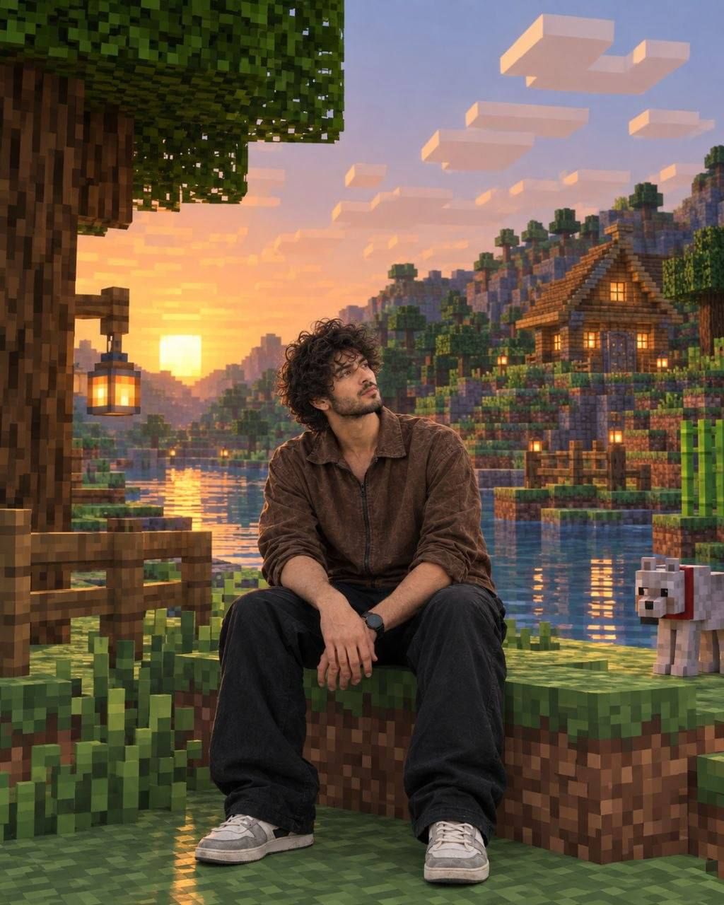 Photorealistic Human in Minecraft Voxel Background Prompt