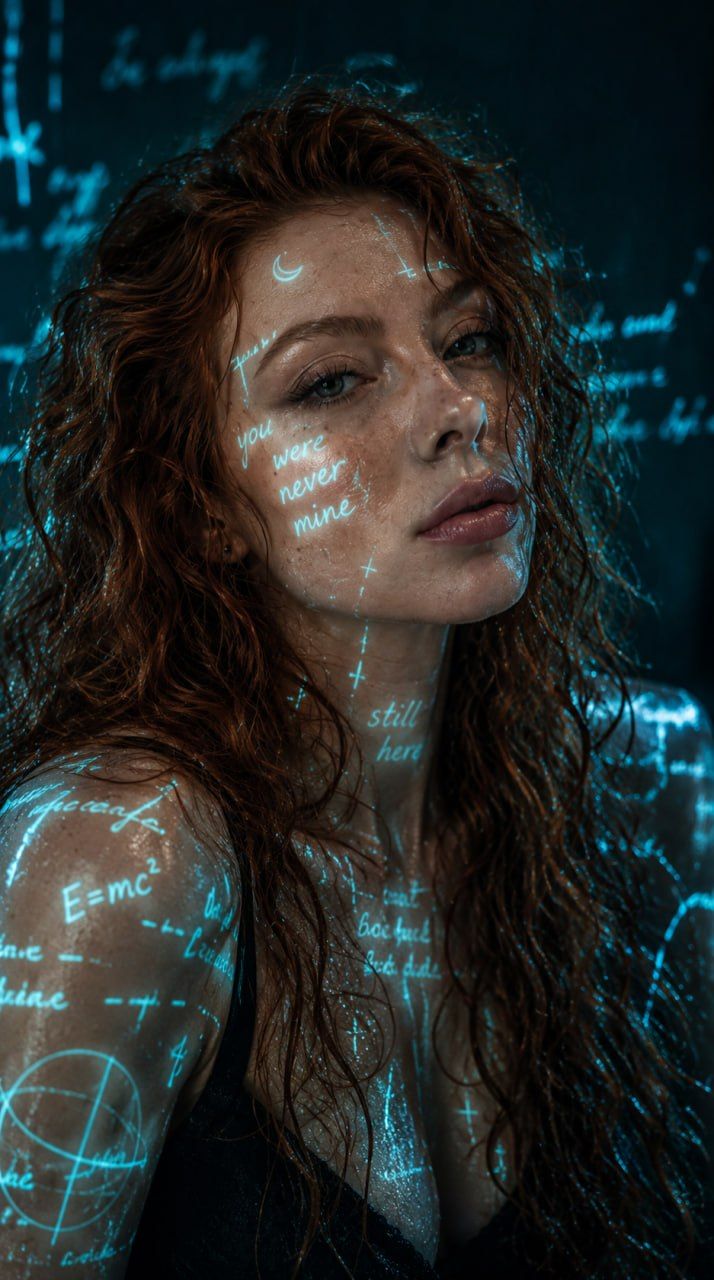 Кинематографичный портрет со светящимся текстом: промпт для AI — 2