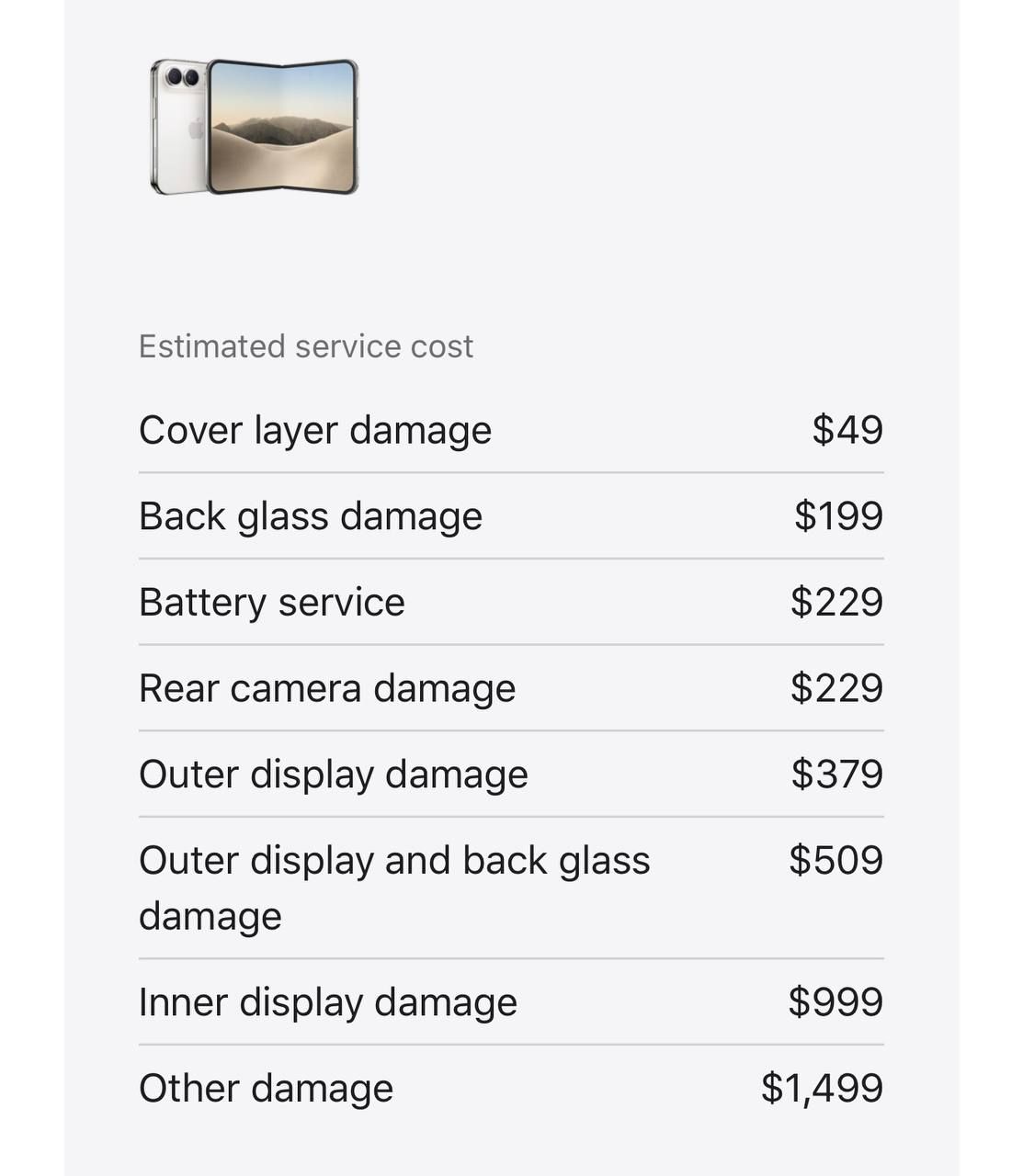 Apple Reveals Official Repair Prices for Foldable iPhone Duo