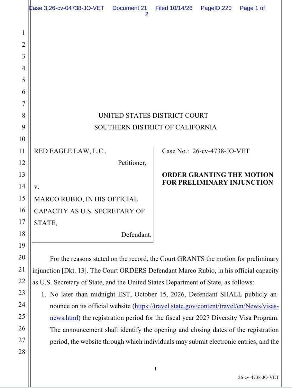US Court Orders Resumption of DV-2027 Registration