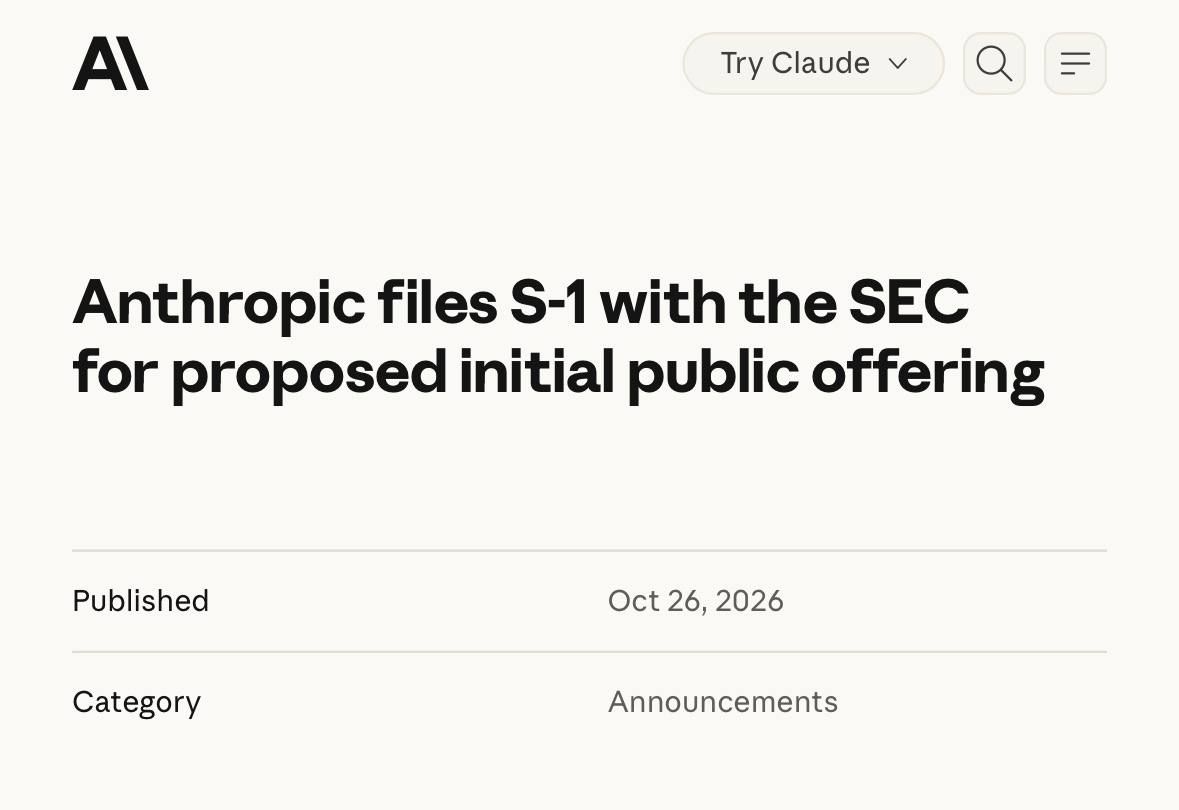 Anthropic files IPO documents with SEC
